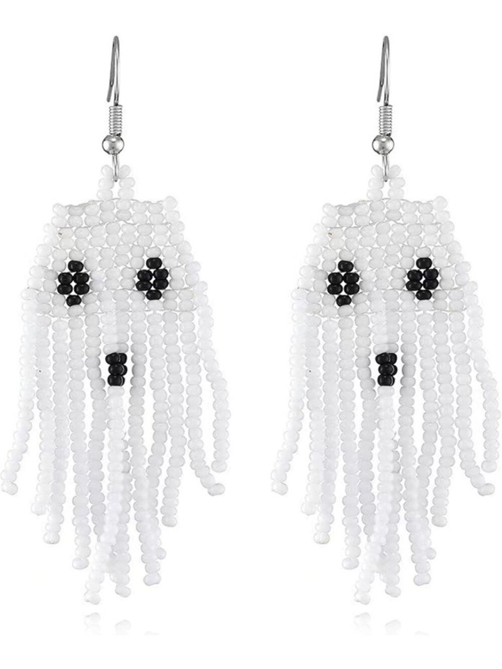 Women's White Spooky Beaded Dangling Gothic Tassel Drop Halloween Earrings